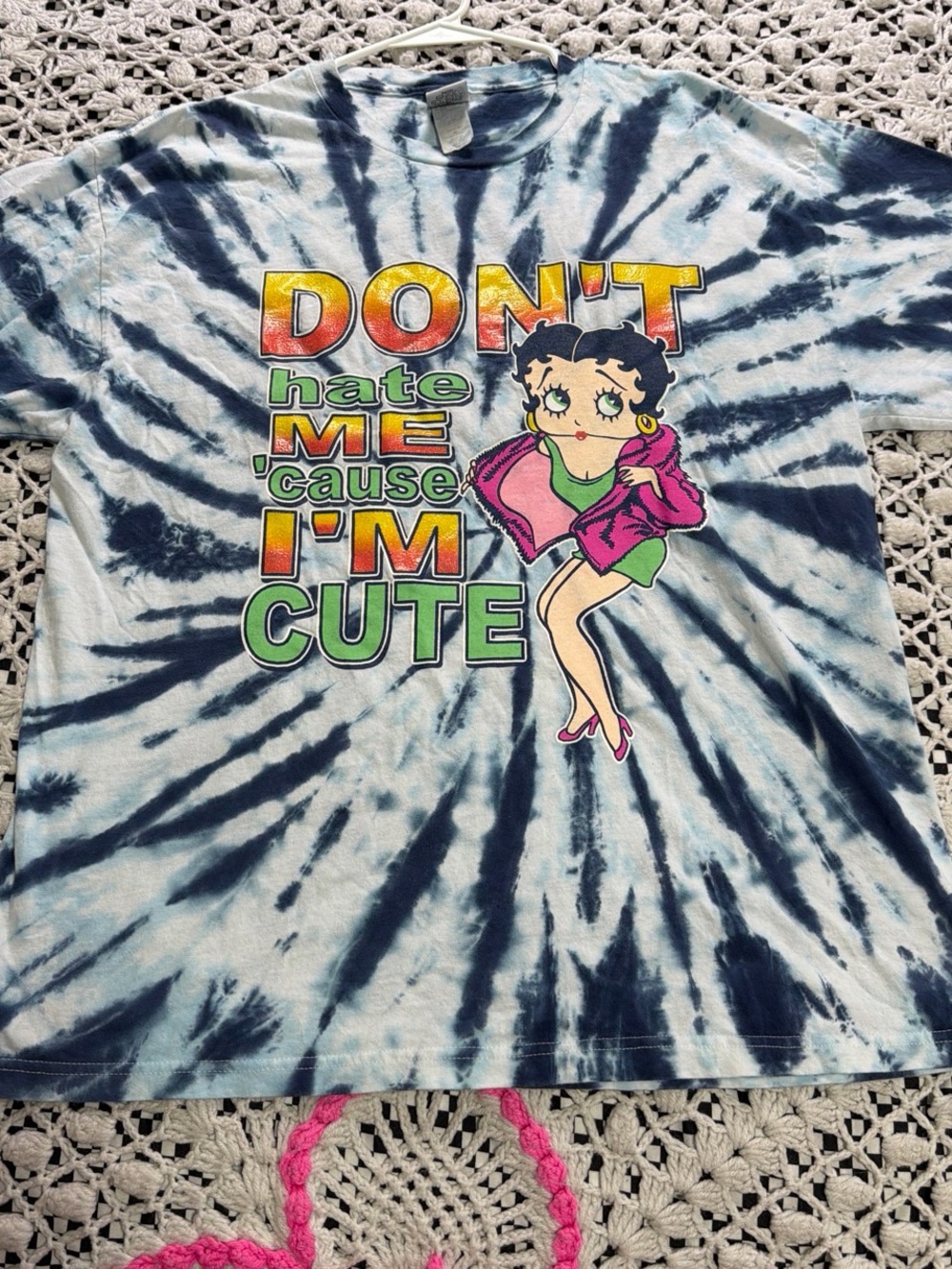 2001 Vintage Betty Boop Blue & Navy Tie-Dye 'Don't Hate Me Cause I'm Cute' Tee